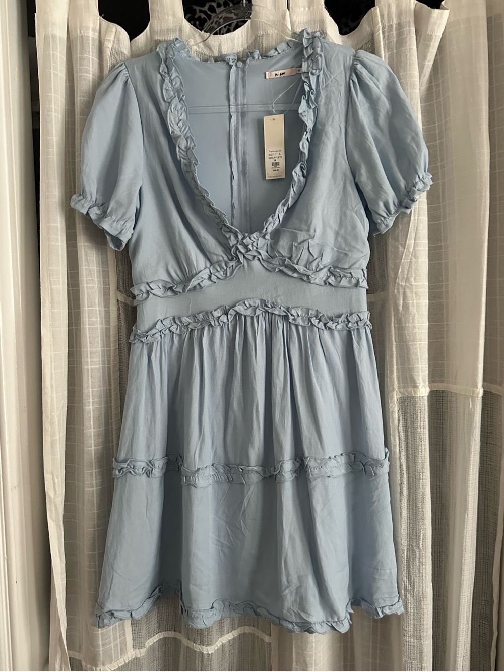Francesca's Collections Light Blue Ruffle Tiered Mini Dress